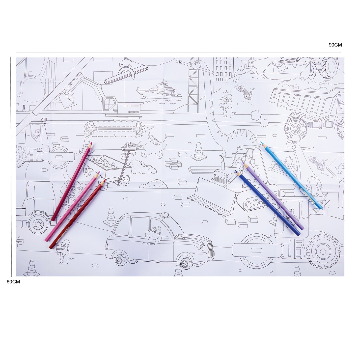Vehicles & Dinosaurs Colouring Poster